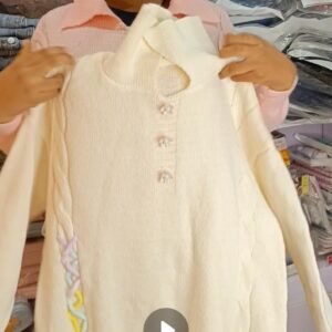 KNITTING HOODIE PINK AND CREAM COLOUR